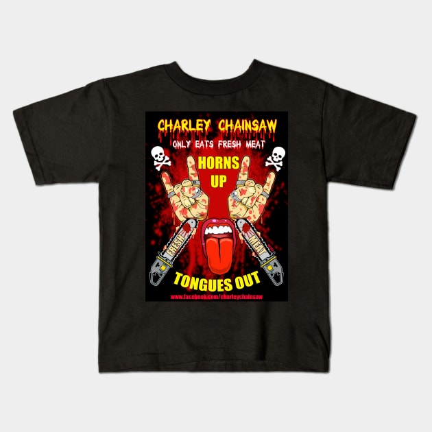 Horns Up, Tongues Out! Kids T-Shirt by CharleyChainsaw